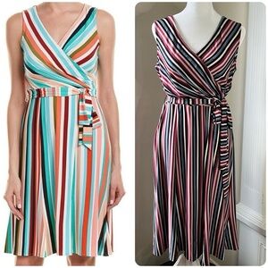 Donna Morgan faux wrap striped sleeveless dress